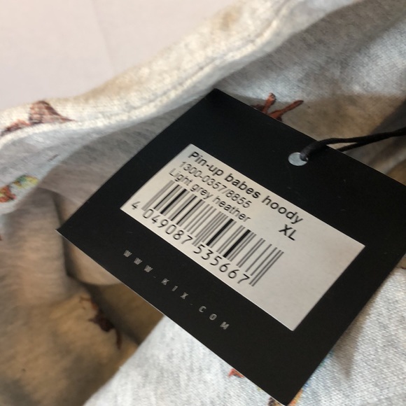 Mens K1X Warm Fleece Sportswear Pin Up Babes Hoodie Light Gray sizes XL and 2XL - Picture 7 of 8